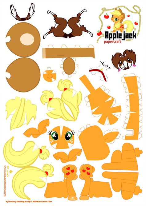 Applejack Papercraft by Kna on DeviantArt Crafts Cardboard, 3d Karakter, Little Pony Birthday Party, Teaching Drawing, My Little Pony Party, Pony Birthday, Paper Doll Template, Pony Party, Paper Toy