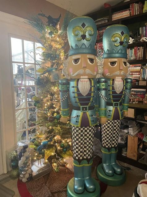 Nutcracker Christmas Club Blue And Silver Nutcracker, Walmart Nutcracker Painting Ideas, Porch Nutcracker, Walmart Nutcracker, Nutcracker Inspiration, Giant Nutcracker, Painted Nutcracker, Nutcracker Ideas, Nutcracker Crafts