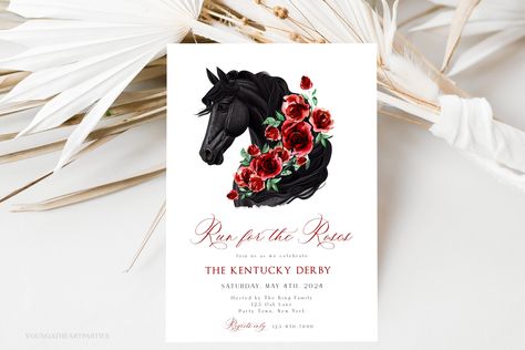 Horse Party Invitations, Kentucky Derby Invitations, Derby Invitations, Derby Horse, Run For The Roses, Horse Party, Heart Party, Derby Party, Party Invite Template