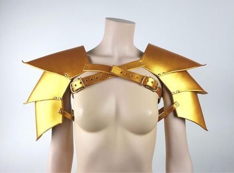 Armor Female, Armor Pieces, Cardboard Costume, Yellow Evening Dresses, Robot Costumes, Warrior Outfit, Shoulder Armor, Clothing Design Sketches, Leather Armor