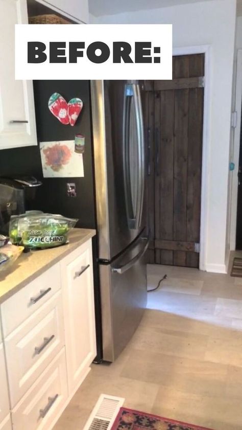 How to frame a refrigerator DIY. Simple idea for a kitchen remodel. #diy #homeimprovement #kitchenideas Cabinet Over Refrigerator Ideas, Over Fridge Ideas, Over Refrigerator Ideas, Built In Refrigerator Ideas, Over The Fridge Cabinet, Cabinet Over Fridge, Cabinets Around Fridge, Kitchen Remodel Diy, Side Of Fridge