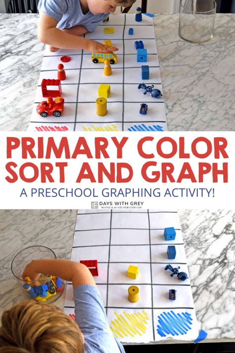 Primary Color Toy Graph - Days With Grey Primary Color Activity For Preschool, Primary Colours Activity For Preschool, Primary Colour Activity Preschool, Graphing Activities Preschool, Primary Color Activities For Preschool, Primary Colors Activities For Preschool, Colour Sorting Activities Preschool, Colour Activity For Toddlers, Primary Colors Activity