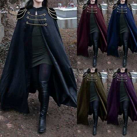 5 Color Women Fashion Medieval Cloak Shawl Renaissance Warrior Coat Cape Armor Knight Riding Cloak Medieval Women's Trimmed Cloak Vintage Long Wool Coat Jacket | Wish Cape Overcoat, Knight Cloak, Gothic Cape, Womens Medieval Dress, Medieval Cape, Cloak Black, Velvet Cloak, Long Cape Coat, Medieval Cloak