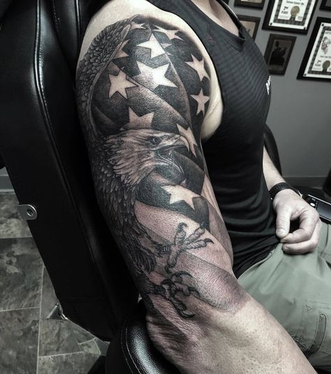 10 Best Black American Flag Tattoo Ideas That Will Blow Your Mind! | Outsons | Men's Fashion Tips And Style Guides Tattoos For Men Small, American Flag Forearm Tattoo, Family Sleeve Tattoo, Statue Of Liberty Tattoo, Liberty Tattoo, Flag Tattoos, Sleeve Tattoos For Men, Patriotic Tattoos, Black American Flag