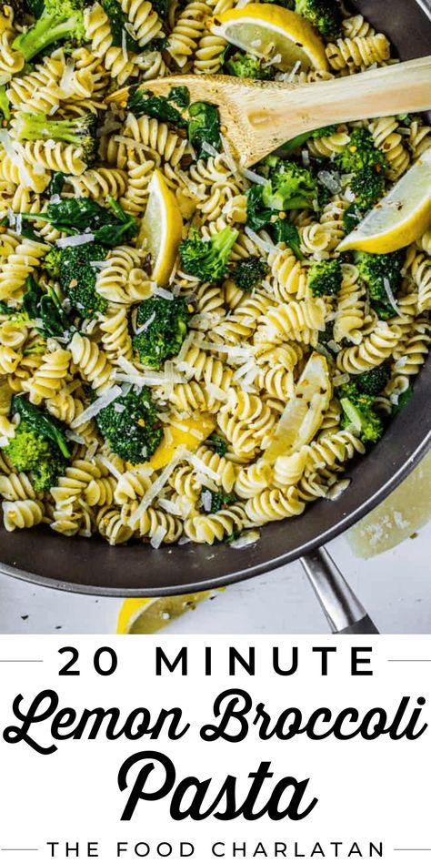 20 Minute Broccoli Lemon Pasta Skillet from The Food Charlatan. This easy broccoli pasta recipe is the perfect easy weeknight meal. It's made with the simplest ingredients but definitely isn't lacking in flavor. It's healthy and a delicious dinner. Pasta with broccoli seasoned with garlic, lemon, and red pepper to make it tasty. Lemon broccoli pasta is one of my favorite easy pasta recipes! It takes a quick 15 minutes and is very kid friendly. A great recipe for summer! Mediterranean Broccoli Recipes, Easy Broccoli Pasta, Lemon Broccoli Pasta, Lemon Broccoli, Broccoli Lemon, Broccoli Pasta Recipe, Quick Pasta Dishes, Pasta Skillet, Easy Broccoli