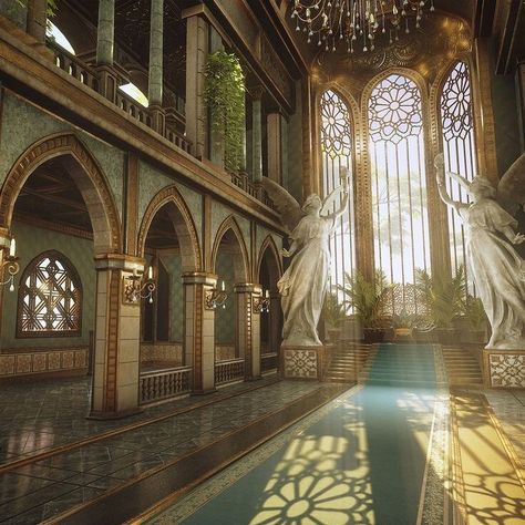 golden, angels и sanctuary картинка в We Heart It Castle Aesthetic, Throne Room, Fantasy Castle, Fantasy Places, Fantasy Aesthetic, Couple Quotes, Beautiful Architecture, Pretty Places, Fantasy Landscape