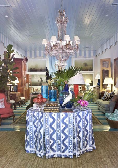 Panelled Skirted Table Skirted Table, Hexagonal Table, Palm Beach Style, Mark D Sikes, Foyer Table, Table Skirt, Up House, Center Table, White Houses