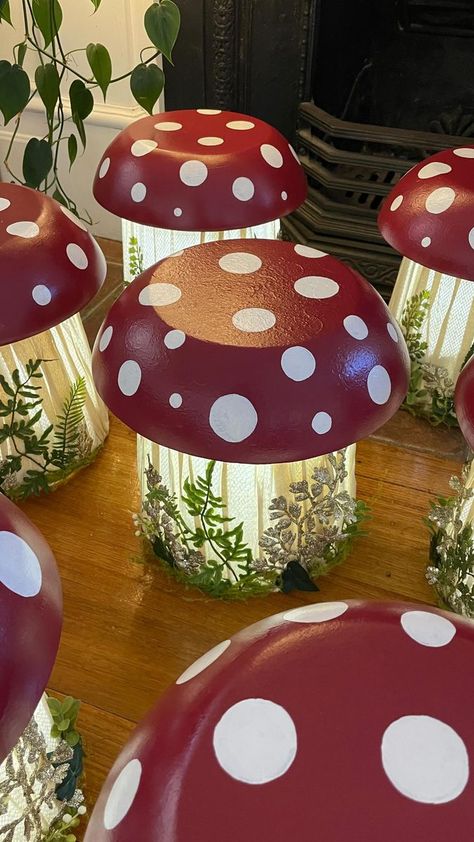 Toadstool Diy, Diy Mushroom Decor, Diy Toadstool, Planter Crafts, Fleur Harris, Red And White Mushroom, Fae Folk, Enchanted Woodland, Prayer Garden