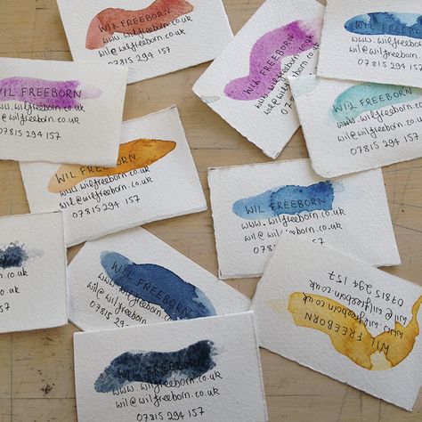 Hand Stamped Business Cards, Handwritten Business Cards, Handmade Business Card, Business Card Ideas For Artists, Diy Business Cards Homemade, Homemade Business Cards, Calligraphy Business Cards, Artsy Business Cards, Business Cards For Artists