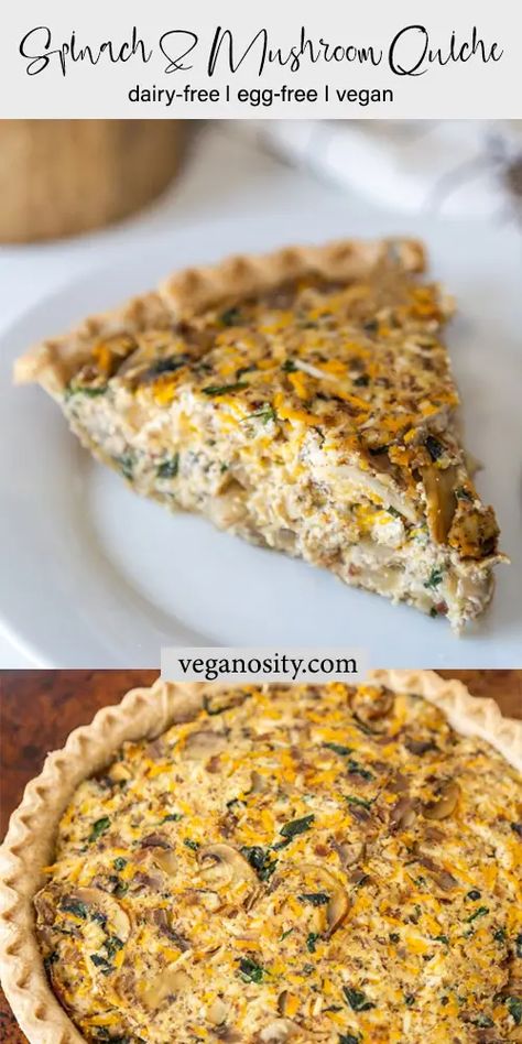 Quiche Brunch, Spinach And Mushroom Quiche, Spinach Mushroom Quiche, Quiche Vegan, Vegan Brunch Recipes, Vegan Quiche, Spinach And Mushroom, Mushroom Quiche, Vegan Spinach