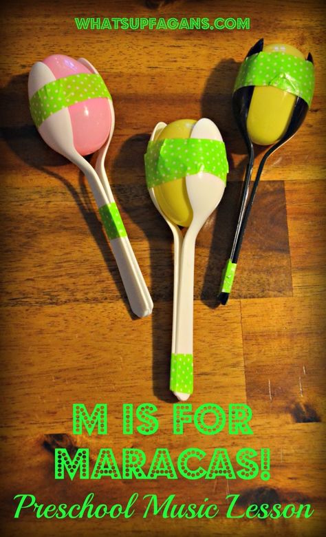 M is for Music: Preschool Lesson Plan - Make homemade maracas from spoons, tape, egg, and rice! whatsupfagans.com Homemade Maracas, Egg And Rice, Music Preschool, Letter M Activities, Instrument Craft, Homemade Musical Instruments, Homemade Instruments, Diy Instruments, Preschool Lesson Plan