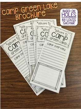 Holes Brochure: Welcome to Camp Green Lake Based on the book by Louis Sachar Book Page Background, Holes Book, Fonts For Instagram, Book Club Activities, Novel Activities, Novel Study Activities, Louis Sachar, 6th Grade Reading, Best Fonts