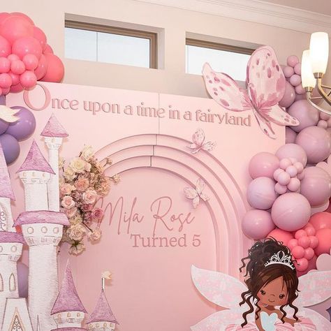 Fairy Tales Birthday Party Theme, Fairy Balloon Backdrop, Fairy Birthday Party Backdrop, Fairy Tale Birthday Party Decoration, Fairy Birthday Backdrop Ideas, Modern Princess Birthday Party, Fairy Theme Birthday Party Backdrop, Once Upon A Time First Birthday Theme, Once Upon A Time Birthday Party