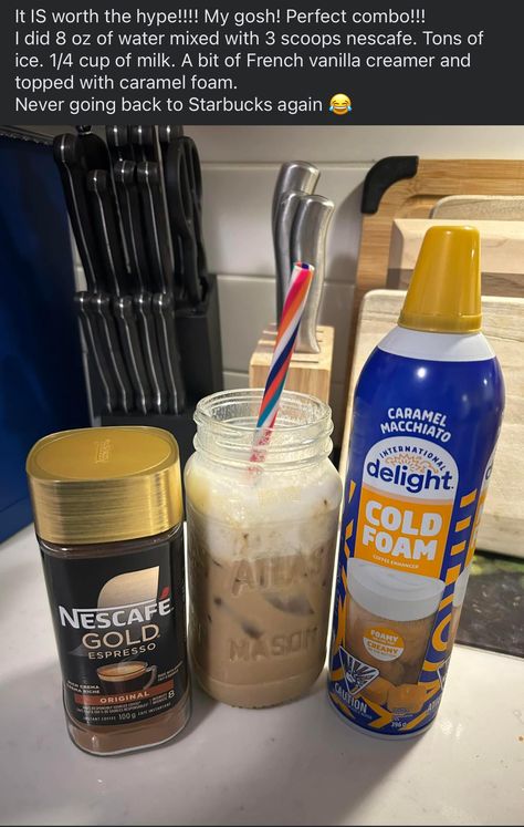 Diy Cold Coffee Recipes, Nescafé Ice Coffee Recipes, Iced Coffee Recipe Frappe, Ice Coffee Recipes At Home, Nescafé Blonde Espresso Recipes, Coffee At Home Aesthetic, Homemade Coffee Recipes, Iced Coffee Ideas, Nescafé Gold Espresso Recipes