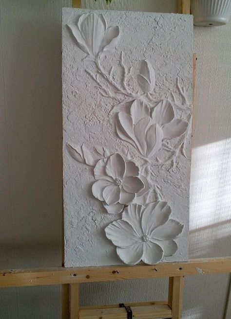 Textured Magnolia Painting, Magnolia Texture Painting, Gypsum Art Paintings, Gypsum Sculpture, Gypsum Painting, Painting Magnolia, Sculptural Painting, Sculpture Relief, Drywall Art