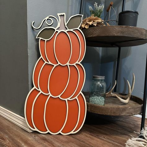 We are FALL-ing for these signs 😍🍂 Available on Etsy | https://www.etsy.com/shop/TwoAvocadosSigns?ref=shop-header-name&listing_id=1594334893&from_page=listing&section_id=50799251 Fall Door Sign, Fall Door Hanger, Fall Door Hangers, Fall Sign, Pumpkin Sign, Stacked Pumpkins, Pumpkin Fall Decor, Halloween Sign, Family Name Sign