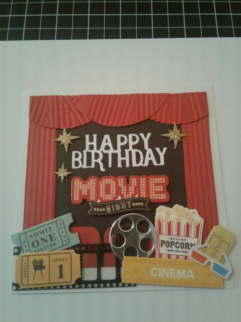 Movie themed birthday card Movie Themed Crafts, Movie Scrapbook, Movie Night Theme, Hollywood Birthday, Scrapbook Cover, Movie Birthday, Birthday Scrapbook, Birthday Gifts For Boyfriend, Themed Crafts