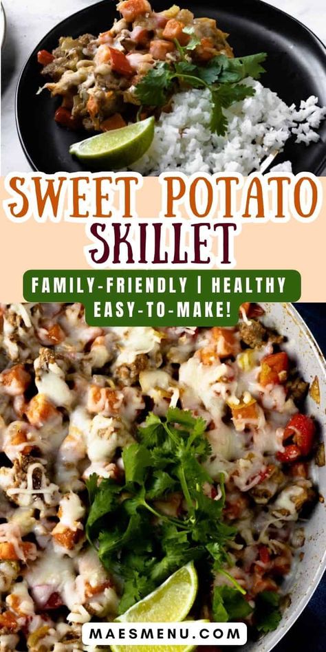 Are you looking for the best fall dinner ideas? Look no further than this Turkey and Sweet Potato Skillet! Made with whole food ingredients and perfectly seasoned to savory and spicy, this is one of our favorite fall dinner recipes for a reason! Serve it with steamed rice, taco fixings, or even ranch. Even kids will love this healthy dinner! Try this delicious one pot recipe today! #fall #falldinnerideas #dinner #falldinnerrecipes #Healthydinner #onepotdinner Ground Turkey Sweet Potato Skillet, Turkey Sweet Potato Skillet, Ground Turkey Sweet Potato, Taco Fixings, Turkey And Sweet Potato, Fall Dinner Ideas, Turkey Sweet Potato, Potato Skillet, Sweet Potato Skillet