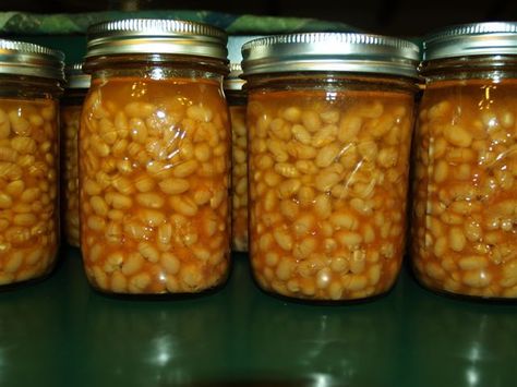 Homemade Pork And Beans, Pork And Beans Recipe, Canning Beans, Canning Meat, Canning Granny, Canned Baked Beans, Pork And Beans, Pressure Canning Recipes, Food Preserving