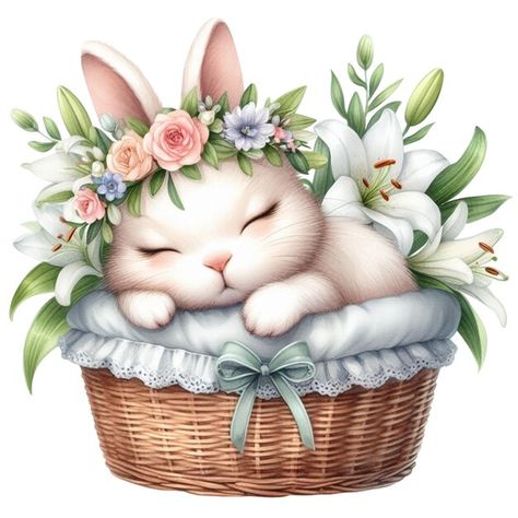 Animal Png, Cute Easter Bunny, Easter Projects, Adorable Bunny, Cute Rabbit, Party Invites, Clipart Design, Decor Nursery, Flower Basket