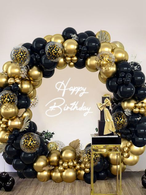 21st Birthday Boy, Black And Gold Party Decorations, 50th Birthday Balloons, Retirement Decorations, Black And Gold Theme, Black And Gold Balloons, Paper Balloon, Balloon Arch Kit, Sweet 16 Decorations