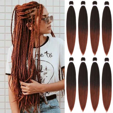 PRICES MAY VARY. 【Hair Material】: Copper Red Braiding Hair Extensions Made Of High Quality Low Temperature Flame-Retardant Synthetic Fiber.Yaki Texture ,Natural Looking And Soft Touch As Human Hair. 【Advantages】:Long Lasting Freshness Without Skin Irritation,Very Light,Itch Free,No Tangle,No Shedding,No Chemical Smell,Sweat Resistant,Natural And Durable.Comfortable To Wear For A Long Time.Trying To Use It Will Surprise You. 【Easy To Install】：Professional Ombre Pre Stretched Braiding Hair,Save Mu Red Braiding Hair, Coily Hair Care, Pre Stretched Braiding Hair, Braid Hair Extensions, Crochet Curls, Ombre Braiding Hair, Types Of Hair Extensions, Big Braids, Hair Braider