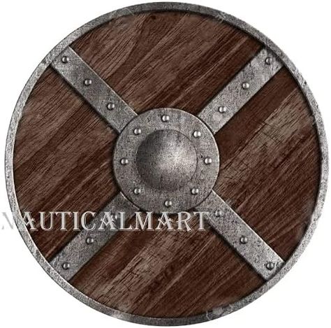 Amazon.com : Nautical-Mart Medieval Vikings Round Wooden Shield - SCA/LARP/Norse/Norway/Antique/Armor : Sports & Outdoors Norse Shield, Roman Shield, Grunge Icon, Erik The Red, Norse Mythology Tattoo, Nautical Lamps, Medieval Shields, Wooden Shield, Viking Helmet