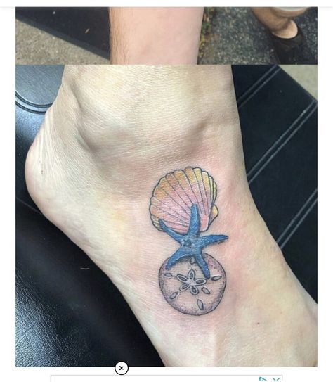 Sea Tattoo Sleeve, Ocean Tattoo Ideas, Sand Dollar Tattoo, Upper Leg Tattoos, Beachy Tattoos, Small Wave Tattoo, Mermaid Tattoo Designs, Seashell Tattoos, Ocean Tattoo