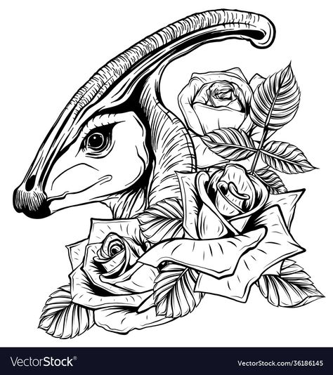 Parasaurolophus Tattoo, Frame Tattoo Design, Dark Crystal Movie, Frame Tattoo, Dinosaur Tattoo, Dinosaur Tattoos, Pyrography Patterns, Tattoo Outline Drawing, Rabbit Tattoos