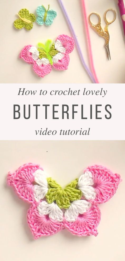 Crochet Butterflies, Crochet Butterfly Free Pattern, Crochet Butterfly Pattern, Butterfly Tutorial, Shell Stitch, Crochet Butterfly, Crochet Stitches Video, Stitch Crochet, Crochet Rose