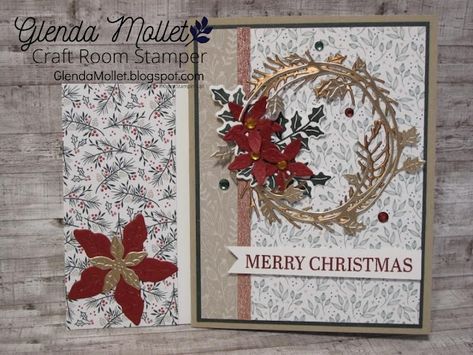 Sparkle Of The Season, Wreath Cards, Poinsettia Cards, Greeting Card Inspiration, Rose Gold Paper, 2022 Christmas, Stampin Up Christmas Cards, Wink Of Stella, Embossed Cards