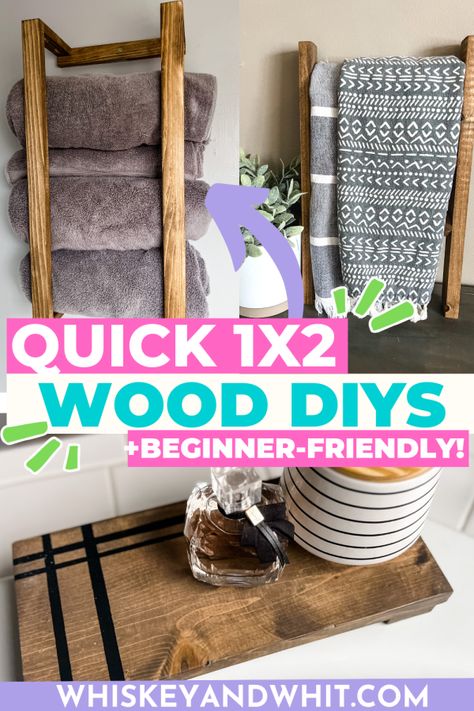 Grab some $2 1×2 lumber to make these EASY Beginner-Friendly Wood DIYs! - Whiskey & Whit 1 X 2 Wood Projects, Small Wood Ideas Projects, Easy Beginner Woodworking Projects, Diy Wood Projects That Sell Fast, 2x2 Wood Projects Diy, 1x2 Wood Projects, Small Woodworking Projects That Sell, 1x4 Wood Projects, Easy Wood Projects For Beginners