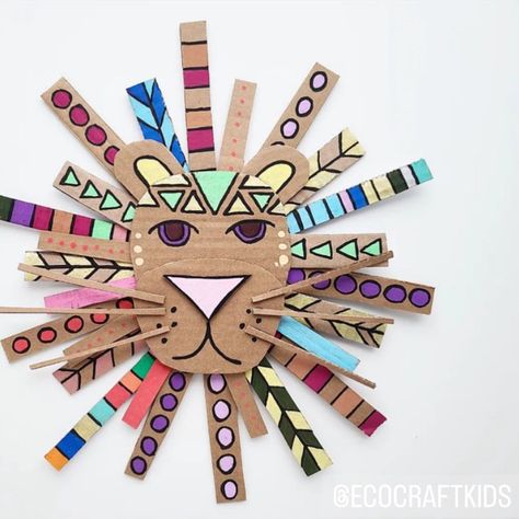 Lion portrait by @ecocraftkids How gorgeous is this pattern activity. Love the design and use of colours. Have you checked out… | Instagram Lion Portrait, Pattern Activities, Elementary Art Projects, Ideas For Easter Decorations, Cardboard Art, Ideas For Easter, Kindergarten Art, Church Ideas, Camping Art