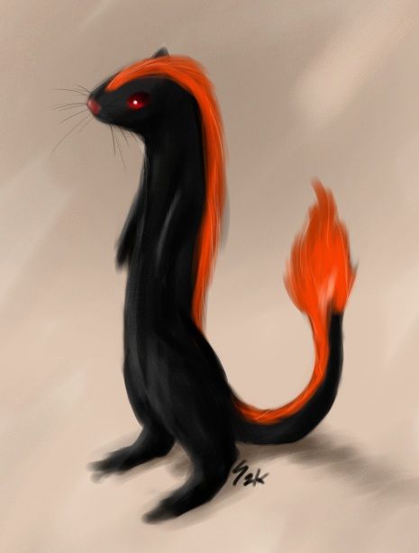 Weasel Familiar Dnd, Ferret Concept Art, Fantasy Animals Art, Weasel Art, Fire Creature, Fire Animals, Mythical Animal, Cute Fantasy Creatures, Fantasy Beasts