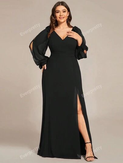 Plus Bridesmaid Dresses, Plus Size Black Dress, Plus Size Evening Dress, Plus Size Black Dresses, Ever Pretty, Evening Dresses Plus Size, Plus Size Black, Women's Evening Dresses, Bishop Sleeve