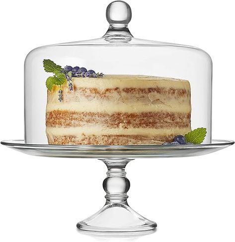 Amazon.com | Libbey 55782 Selene 2-Piece Cake Stand with Lid, 13" Elegant Curved Footed Covered Cake Stand and 10.5" Versatile Clear Cake Holder: Cake Stands Covered Cake Stand, Cake Stand With Cover, Cake Stand With Lid, Glass Cake Dome, Clear Cake, Acrylic Cake Stands, Cake Stand With Dome, Cake Holder, Cake Dome