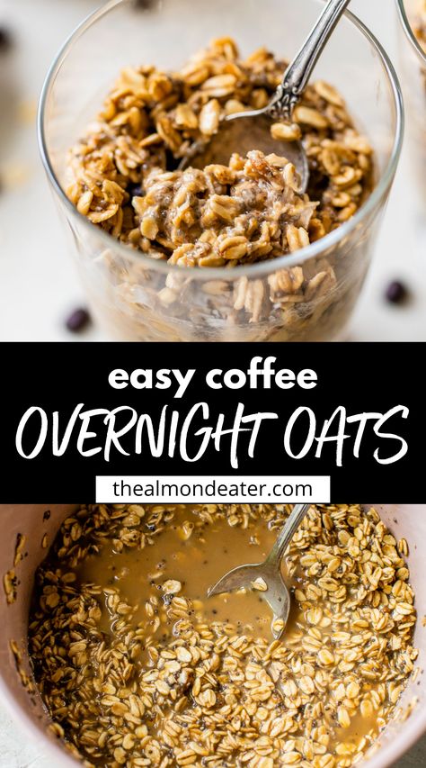 Made with the welcome boost of cold brew, these Coffee Overnight Oats are an easy make-ahead breakfast to keep you full and energetic all morning long. Overnight Oats Coffee Recipe, Instant Coffee Overnight Oats, Cold Brew Overnight Oats, Coffee Overnight Oats, Oatmeal Granola Recipe, Rolled Oats Recipe, Oatmeal Granola, Oats Recipes Breakfast, Protein Overnight Oats