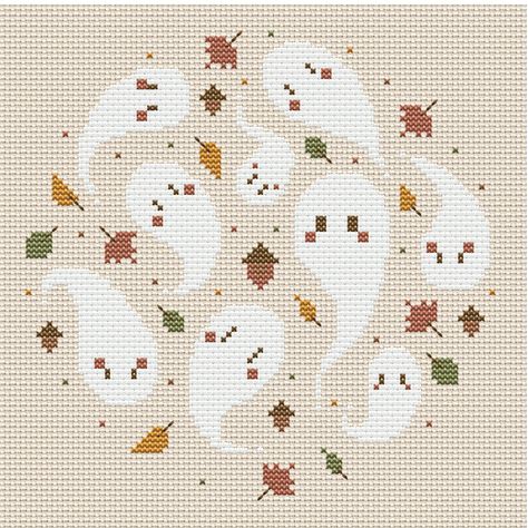 This is a digital file! Not a physical item. Get into the fall mood with these cute autumn ghosts~ Cross Stitch Autumn Free Pattern, Fall Leaves Cross Stitch, Autumn Cross Stitch Patterns Free, Fall Cross Stitch Patterns Free, Fall Cross Stitch Patterns, Cross Stitch Patterns Halloween, Fall Pixel Art, Ghost Cross Stitch, Cross Stitch Autumn