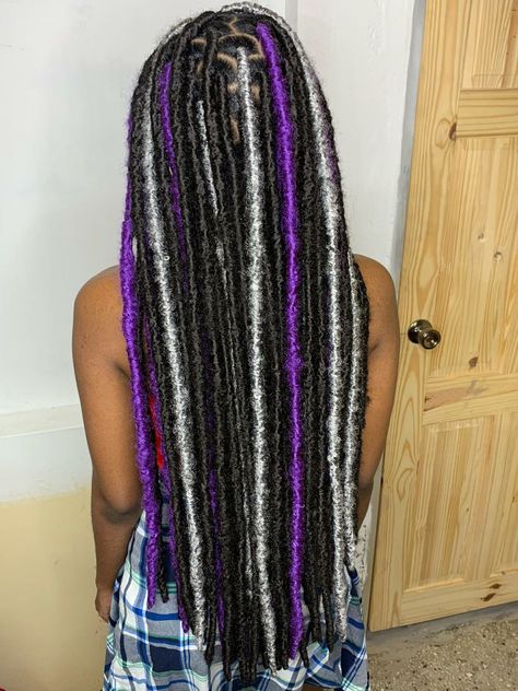 #fauxlocs #locs #purple #grey #black #purplelocs #greylocs #mixcolourlocs #swag #baddie #trinidad Grey Faux Locs, Locs Purple, Haircuts With Straight Hair, Faux Locs Long, Playful Hairstyles, Faux Locs Colored, Dreads Black Women, African American Women Hairstyles, Black Dreads