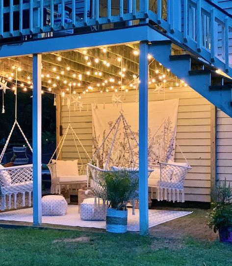 Under Deck Space, Under Deck Landscaping, Patio Under Decks, Outdoor Deck Decorating, Hammock Chairs, Deck Landscaping, Under Deck, Patio Deck Designs, Under Decks