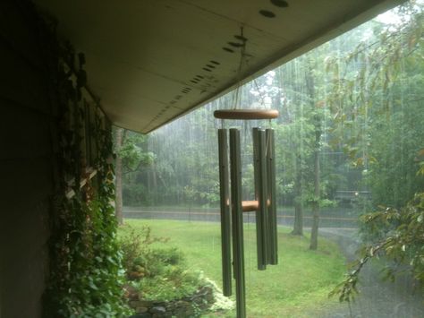 the front porch during a rainstorm in summer... Wind Chimes On Front Porch, Wind Chime Aesthetic, Wind Chimes Aesthetic, Front Porch Aesthetic, Summer Rainstorm, Porch Aesthetic, House Inspo, In Summer, Future House