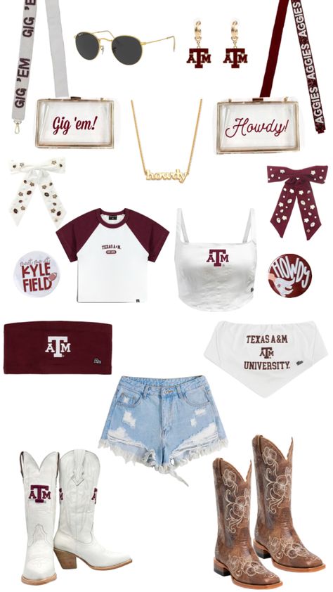 Texas A&M Gameday Inspo. #gameday #sec #college #gamedayoutfits #tamu #texasa&m #a&m #outfit #outfitinspo #maroon Aggie Gameday Outfit, Kyle Field, College Gameday Outfits, Gig Em Aggies, Gameday Outfits, College Game Days, Concert Fits, Texas A&m, Gameday Outfit