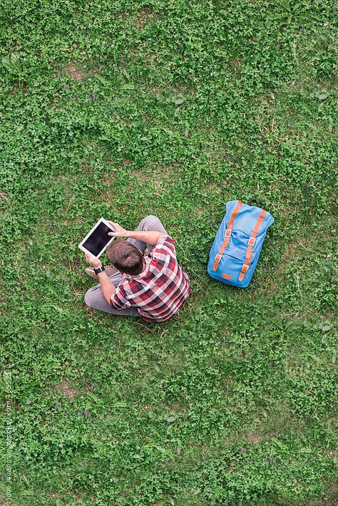 Jovo Jovanovic for Stocksy United Sitting Poses, Man Sitting, Birds Eye View, Birds Eye, The Park, Picnic Blanket, Outdoor Blanket, Royalty Free Stock Photos, Ipad