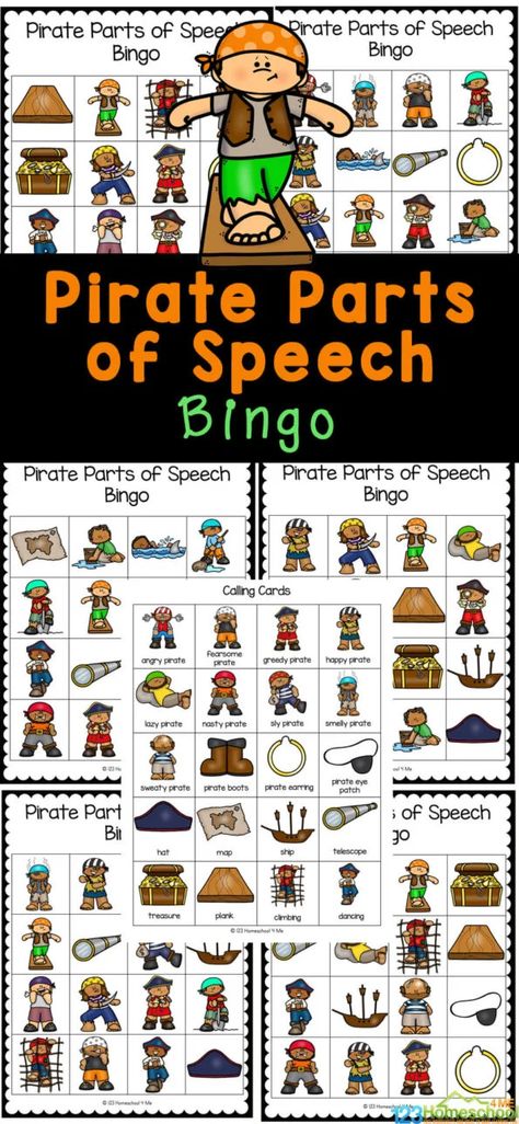 Pirate Bingo, Parts Of Speech Games, Parts Of Speech Practice, Teaching Verbs, 123 Homeschool 4 Me, Printable Math Games, Pirate Coloring Pages, Speech Games, Parts Of Speech Activities