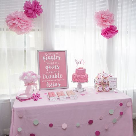 As the excited aunt to twin girls, I was ready to start spoiling these baby girls before they were born. With the help of family and friends, we hosted a very pink baby shower. I’m excited to show you the details of this celebration! THE DECORATIONS: Diaper bouquets were made with rolled diapers, tulle flowers … Twin Girl Baby Shower Ideas, Twin Baby Shower Theme, Diaper Bouquet, Twin Girl, Twin Baby Girls, Twin Shower, Girl Baby Shower Decorations, Baby Shower Decorations For Boys