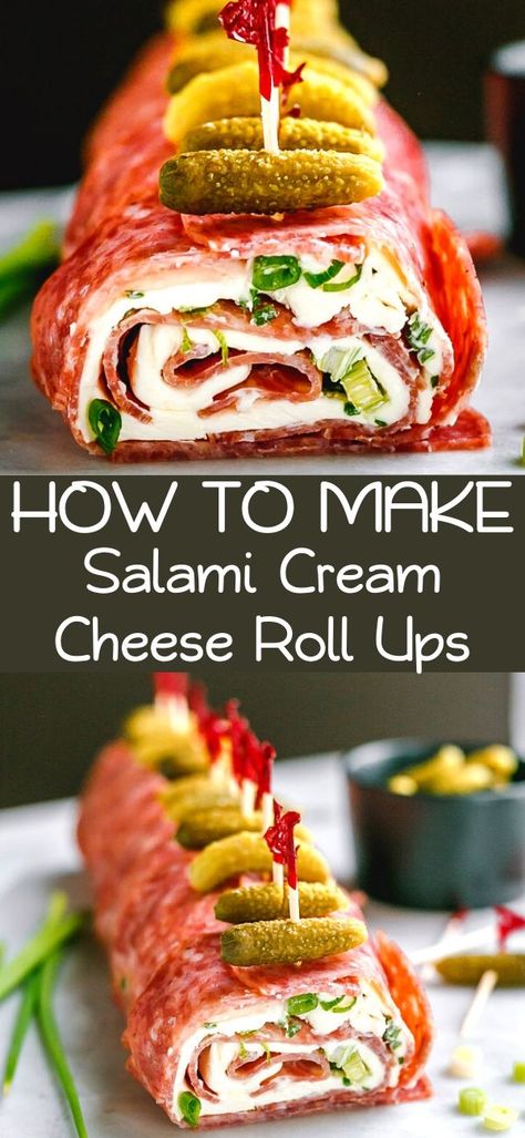 Salami Roll Ups Appetizers, Salami Cream Cheese Roll Ups, Salami Roll Ups, Salami Cream Cheese, Cream Cheese Roll Ups, Cheese Roll Ups, Munchkin Time, Salad Jars, Cream Cheese Roll Up