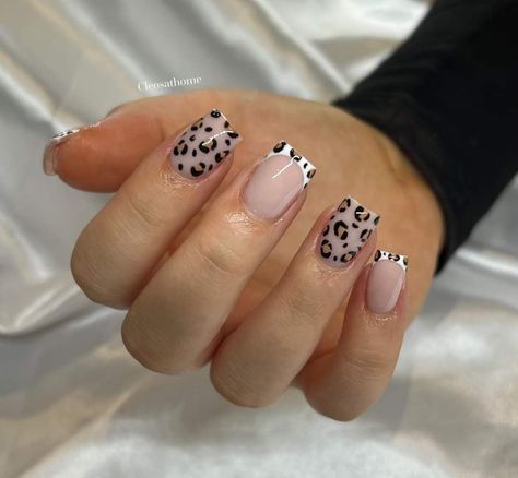 Nail Short Square Design, Short Acrylic Nails Leopard Print, Cheetah Accent Nails, Nail Designs Natural Nails, Leopard Nails Short, Leopard Print Nail Designs, Square Nail Ideas, Rodeo Nails, Leopard Nail Designs