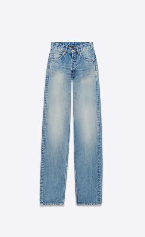 V-waist long baggy jeans in vintage blue denim | Saint Laurent | YSL.com Long Baggy Jeans, Vintage Saint Laurent, Cowl Back Dress, Light Grey Leggings, Saint Laurent Jeans, High Waisted Wide Leg Jeans, Rose Jeans, Jean Straight, Guys Clothing Styles