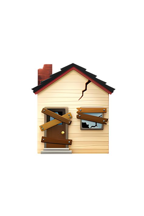 The emoji 🏚️ depicts a run-down and abandoned house. It has a brown roof with a chimney on top, and the walls are gray with cracks and missing bricks. The windows are boarded up with wooden planks, and the door is slightly ajar. The overall appearance of the emoji is eerie and desolate, conveying a sense of neglect and abandonment. House Emoji, Emojis Iphone, Apple Emojis, Derelict House, Iphone Emoji, Emoji Iphone, Brown Roof, Chinese New Year Design, The Emoji