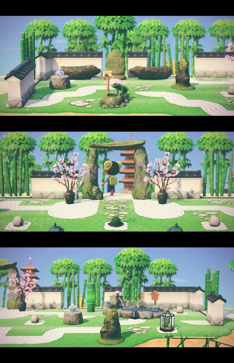 Zen Acnh Design, Animal Crossing Zen Garden Ideas, Acnh Zen Garden Design Code, Acnh Zen Island, Zen Animal Crossing, Animal Crossing Bamboo Garden, Acnh Gyroid Garden, Acnh Zen Garden Idea, Zen Acnh